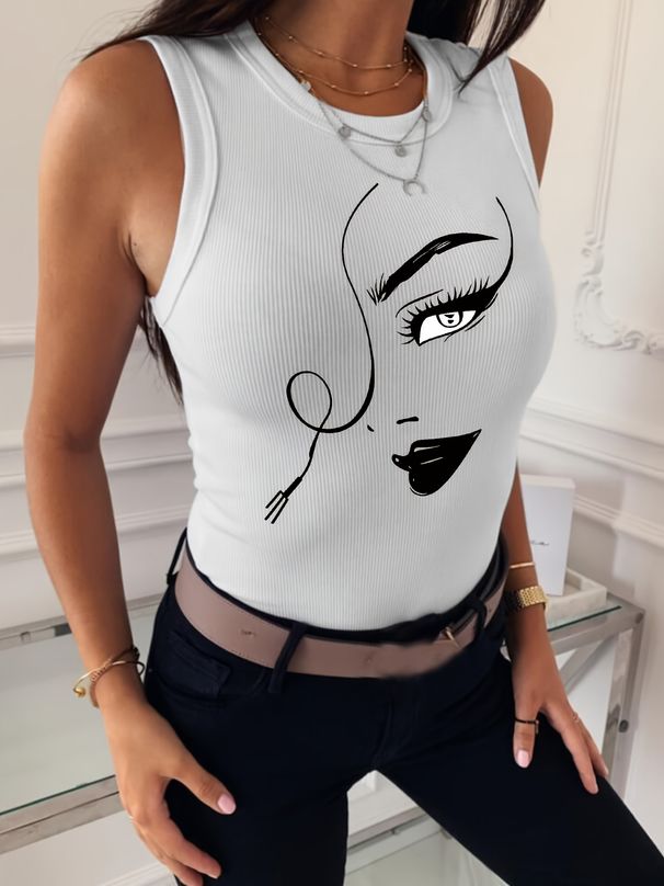 Damen Weste mit hoher Elastizität und kleinem Trog und modischem Aufdruck_voghion.com