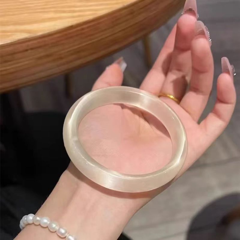 Braccialetto Dingdang sottile, piatto e rotondo, in calcedonio, agata, bianco, chiaro di luna, per donna, in giada trasparente, oro champagne_voghion.com