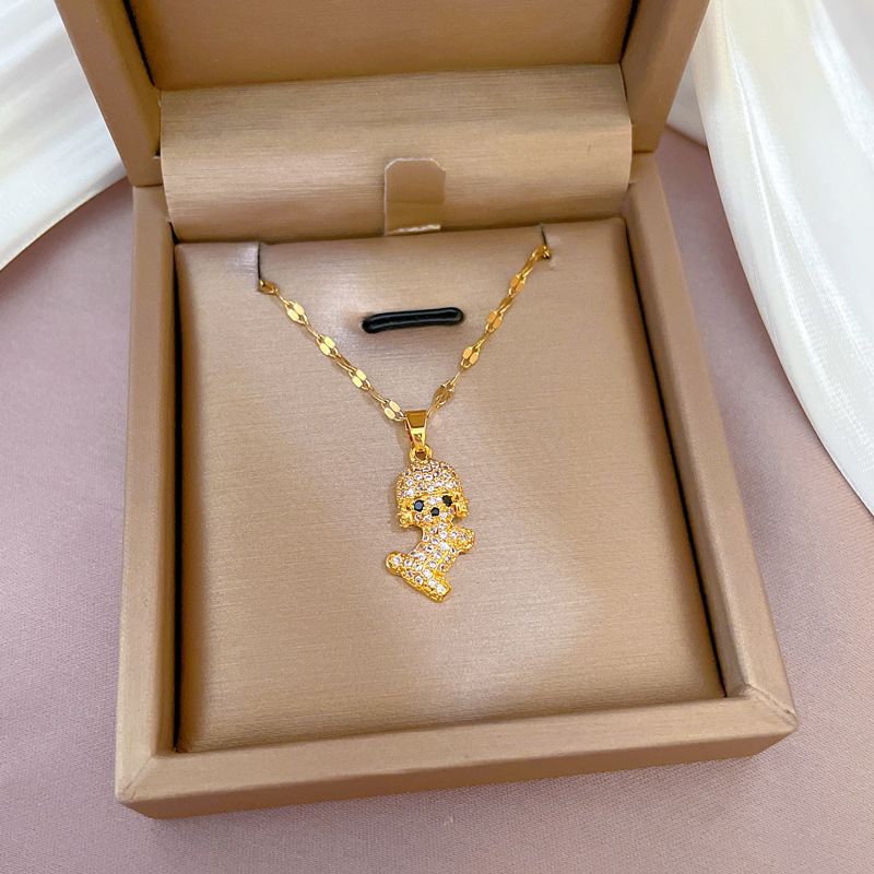 Light [Titanium Steel] Luxury Full Diamond Micro Inlay Is Really Cute Dog Necklace Copper Plated Real Gold Pendant Ins [Titanium Steel]_voghion.com