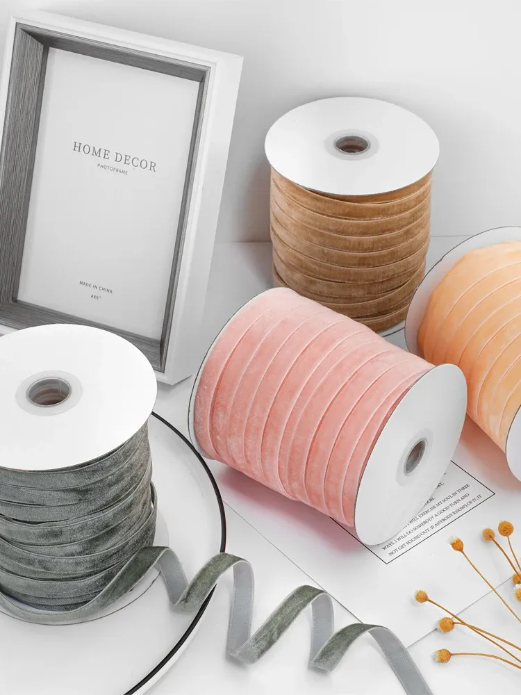 50Yards Velvet Ribbon 3/8" Wide Single Face Velvet Ribbon Roll with Spool for Gift Wrapping Decoration Party Wedding Arts Crafts_voghion.com