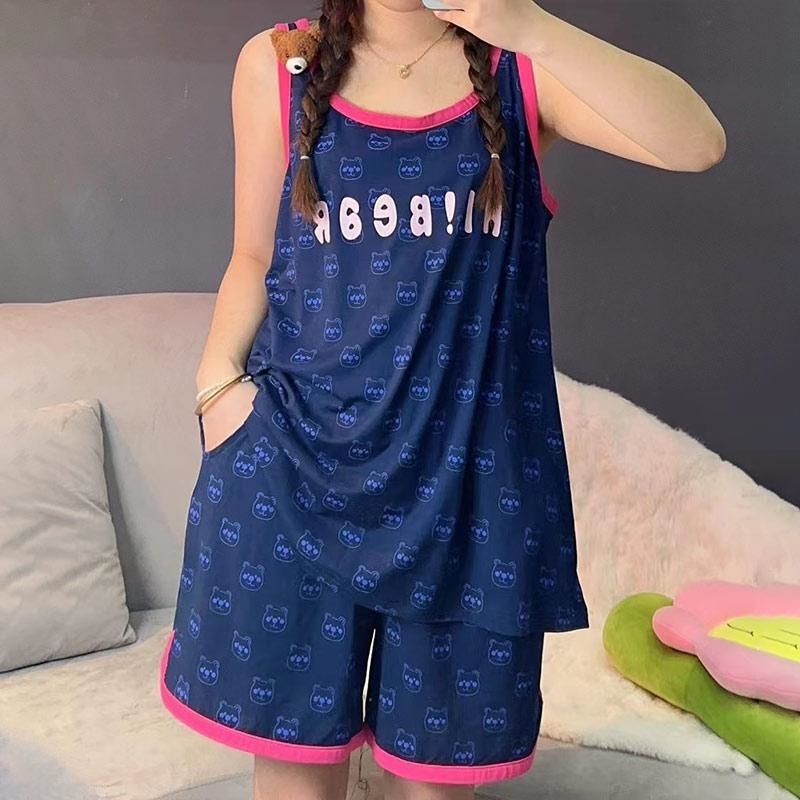 Exklusiv für mollige Mädchen mit 136 kg! Dünnes Sommer-Tanktop und Shorts, zweiteiliges Set_voghion.com