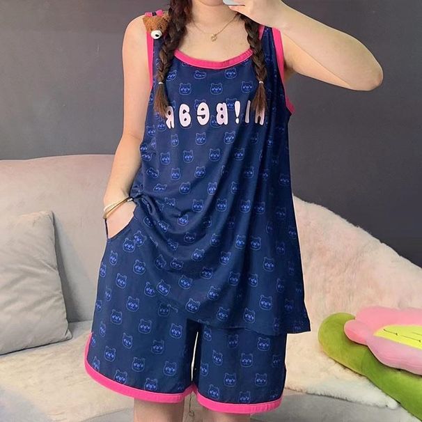 Exklusiv für mollige Mädchen mit 136 kg! Dünnes Sommer-Tanktop und Shorts, zweiteiliges Set_voghion.com