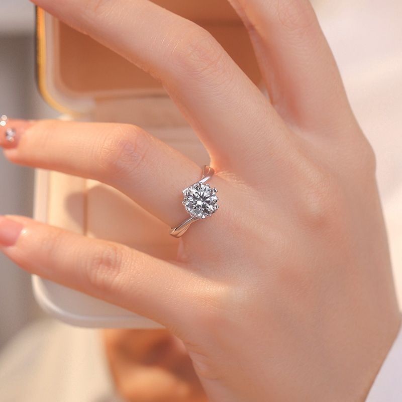 Moissanit für Damen, modischer Sterlingsilber-Hochzeitsring mit einem Karat Diamant, simulierter kultivierter Antragsring_voghion.com