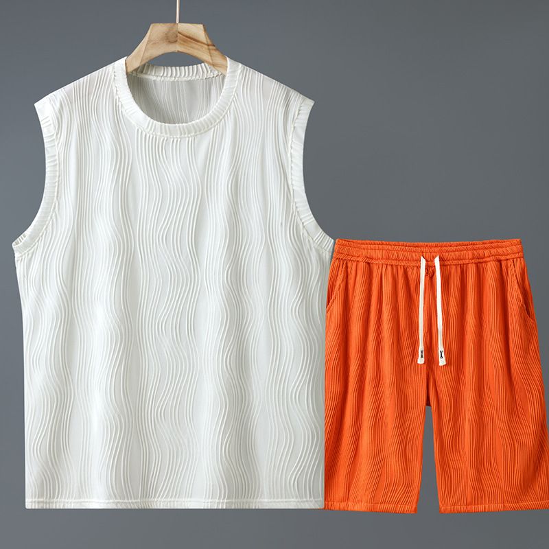 Herrenbekleidung Plus Size Ice Silk T-Shirt Kurzarm Sommer New Loose Fat Plus Shorts Freizeitanzug_voghion.com