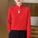 2024 Autumn Winter New Women's Turtleneck Short Pullover Button Knitted Loose Solid Color Half Striped Base Shirt_voghion.com