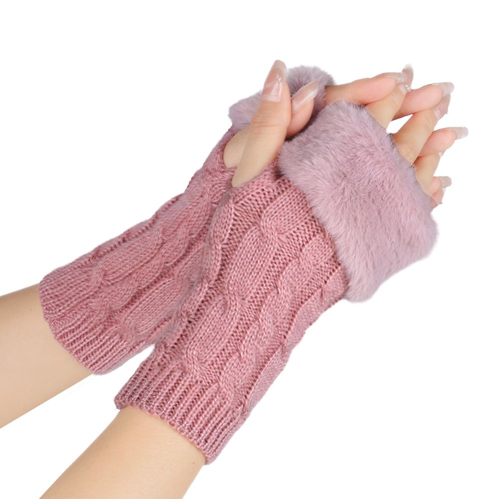 Women's Fingerless Velvet Gloves - Knitted 8-Shaped Twisted Design, Warm & Soft Wool For Autumn & Winter (Short Turn-Up Cuff, Stylish & Cozy)_voghion.com