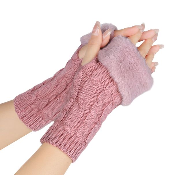 Women's Fingerless Velvet Gloves - Knitted 8-Shaped Twisted Design, Warm & Soft Wool For Autumn & Winter (Short Turn-Up Cuff, Stylish & Cozy)_voghion.com