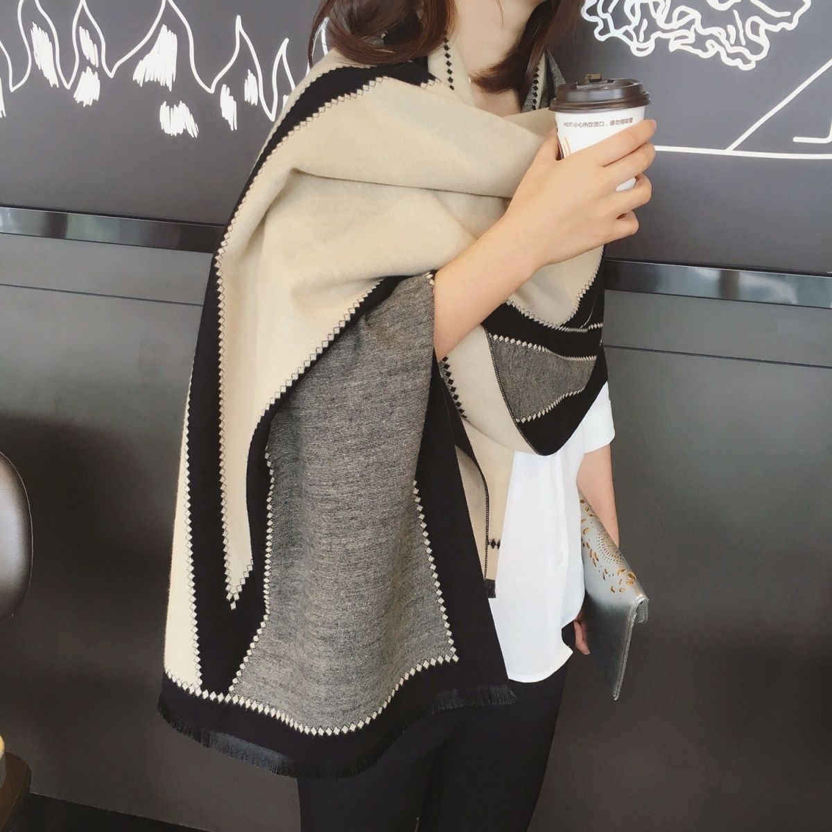 Shawl Elegant New Dual-Use Fashion Thickened Wool Autumn Winter Scarf Double-Sided_voghion.com