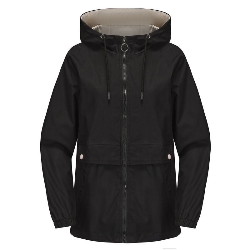 Women's Clothing new hooded solid color windbreaker women's long sleeve spring and autumn thin jacket casual women's clothing_voghion.com