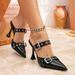 7199-2 Pointed Toe Double Belt Buckle Heel For Women New Niche High-End Sense Internet Celebrity Backless High Heels_voghion.com