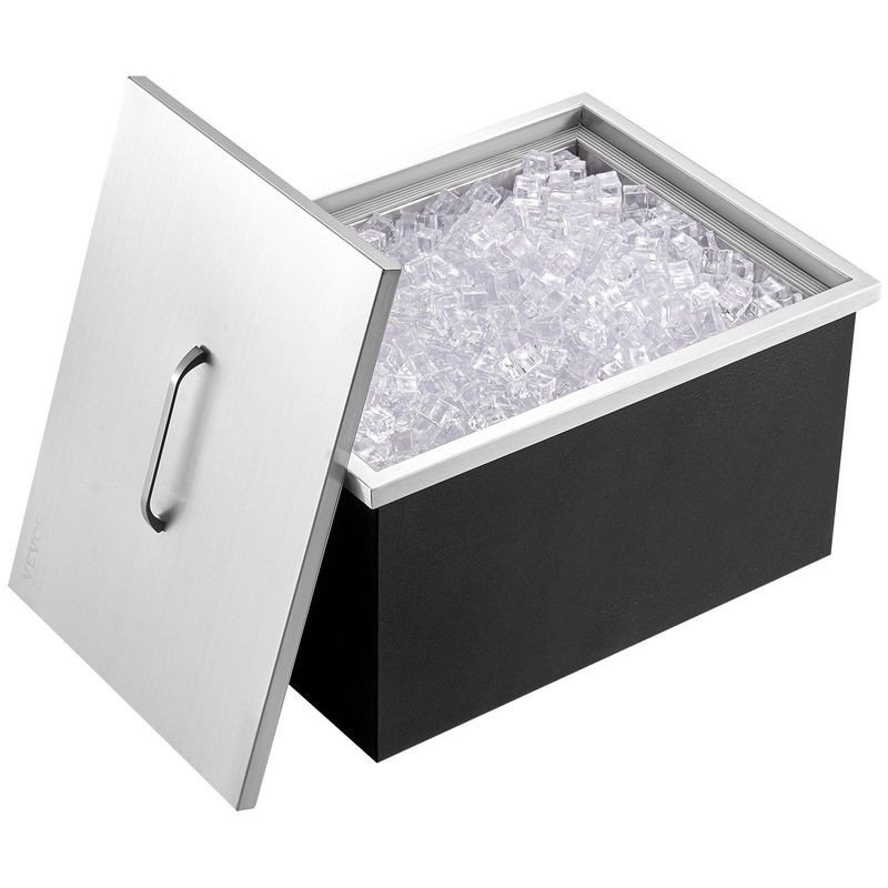 VEVOR Drop In Ice Chest, 20"L X 14"W X 12"H Stainless Steel Ice Cooler, Commercial Ice Bin With Cover, 40 Qt Outdoor Kitchen Ice Bar, Drain-pipe And Drain Plug Included, For Cold Wine Beer_voghion.com