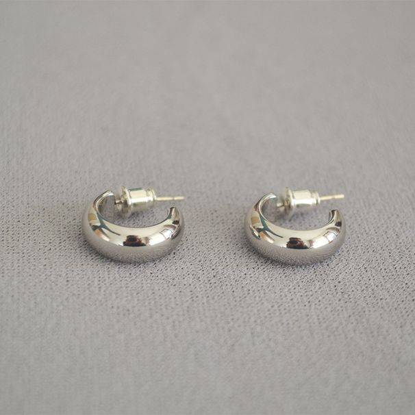 Gioielli da donna semplici e compatti, in ottone placcato oro, a forma di fagiolo, orecchini a forma di C lucidi, in argento 925, temperamento versatile_voghion.com