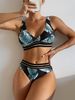 Damen Bikini Set mit Neckholder Bikinihose mit Blumen Muster und Rüschen_voghion.com