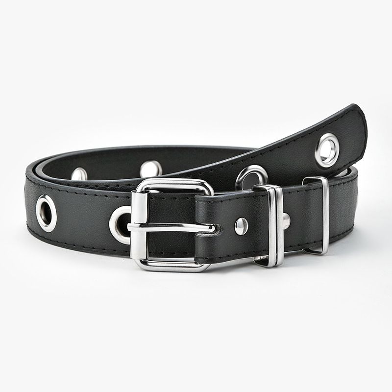Hot Selling Fashion Black Chain Decorative Belt Women's Crocodile Pattern Casual Chicken Eye Buckle Versatile Jeans Belt_voghion.com