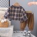 Boys' Spring New Fashionable Western Baby And Children's Princess Style Long Sleeve Checkered Coat Three Piece Set_voghion.com