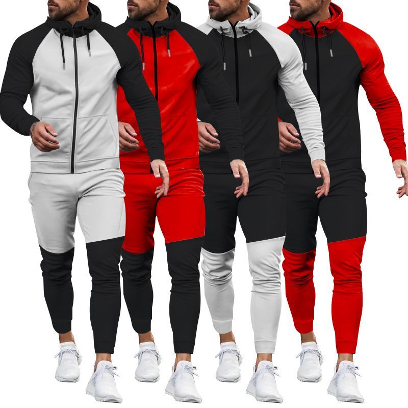 Pull à manches longues surdimensionné pour homme, nouvelle collection automne-hiver 2024, vêtements de sport à blocs de couleurs, ensemble deux pièces décontracté_voghion.com