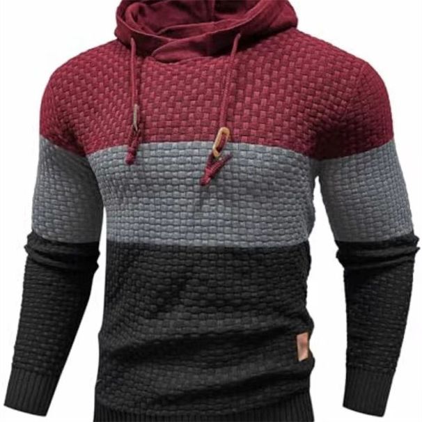 Herren-Jacquard-Kapuzenpullover | Color-Block-Pullover mit Fleecefutter | Streetwear-Essential für den Herbst (Weinrot, Armeegrün, Marineblau)_voghion.com