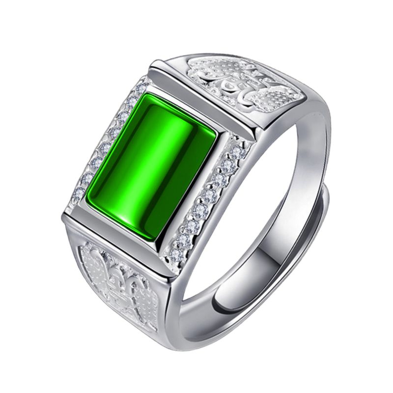 Minimalist Extraordinary Dominant Chalcedony Noble Elegant Inlaid Agate Green Jade Jadeite Men's Ring_voghion.com