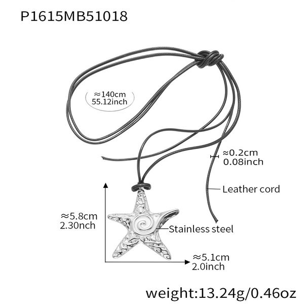 Sugar Cube Niche Retro Irregular Starfish And Patrick Star Pendant Long Leather Rope Sweater Chain Sweet And Cool Exaggerated Clavicle Chain_voghion.com