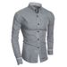 New Men's Slim Fit Classic Solid Color Simple Stand Collar Personality Patchwork Cardigan Base Shirt_voghion.com