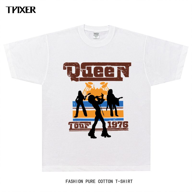 Women's Clothing shirt queen band rock short sleeves retro fashion brand loose round neck long sleeves_voghion.com