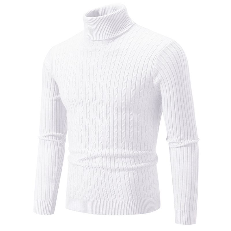Autumn/Winter Men's Solid Color High-Neck Sweater European Size Fashion Twisted Cable-Knit Pullover Base Layer_voghion.com