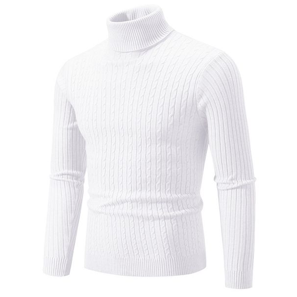 Autumn/Winter Men's Solid Color High-Neck Sweater European Size Fashion Twisted Cable-Knit Pullover Base Layer_voghion.com