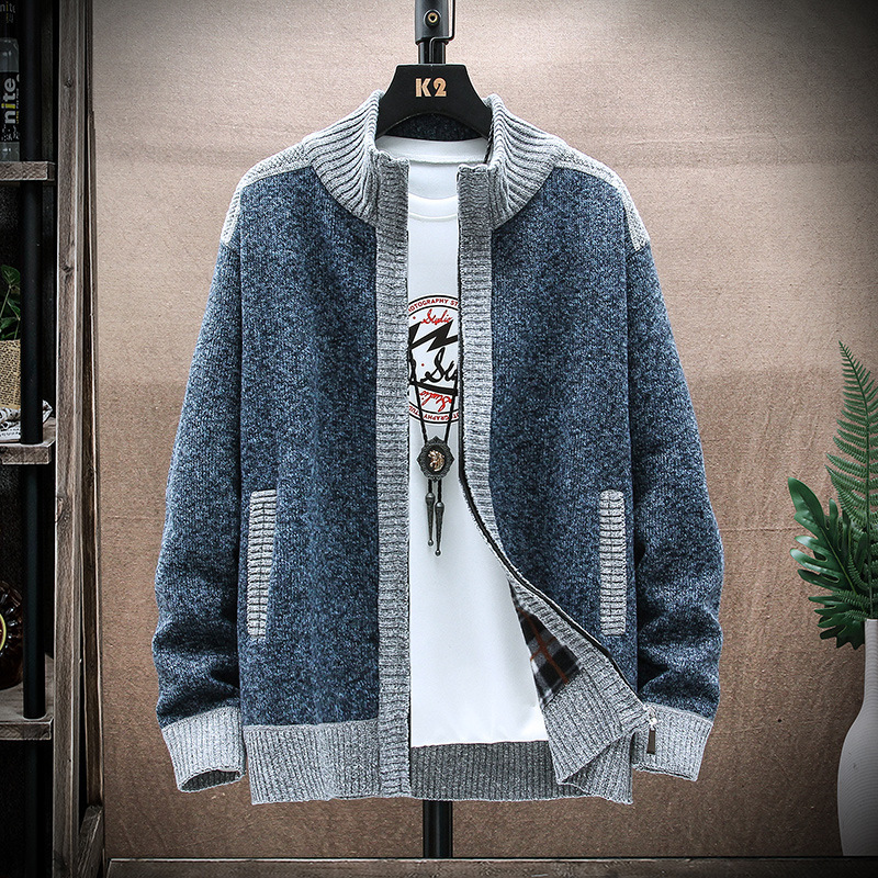 Abbigliamento da uomo più cappotto cardigan con collo alto in maglione ispessito in pile di grandi dimensioni_voghion.com