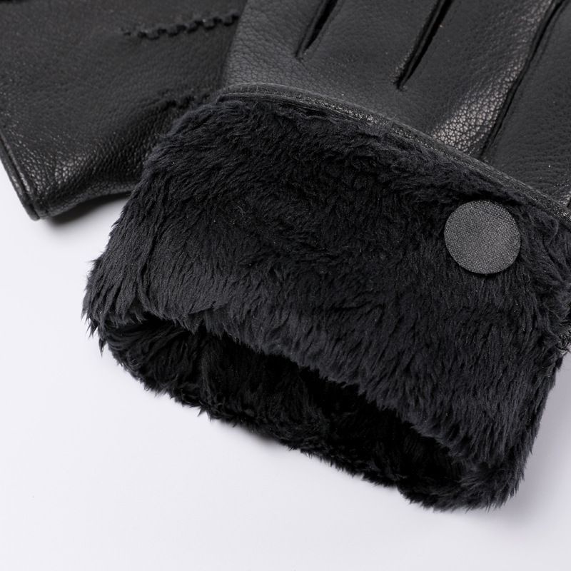 Genuine leather gloves for men autumn and winter warm plus velvet thick driving and cycling simple business handsome   deerskin sheepskin trend_voghion.com