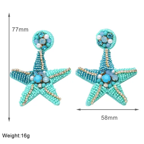 1 Pair Modern Style Simple Style Starfish Lobster Beaded Inlay Seed Bead Copper Zircon Drop Earrings_voghion.com
