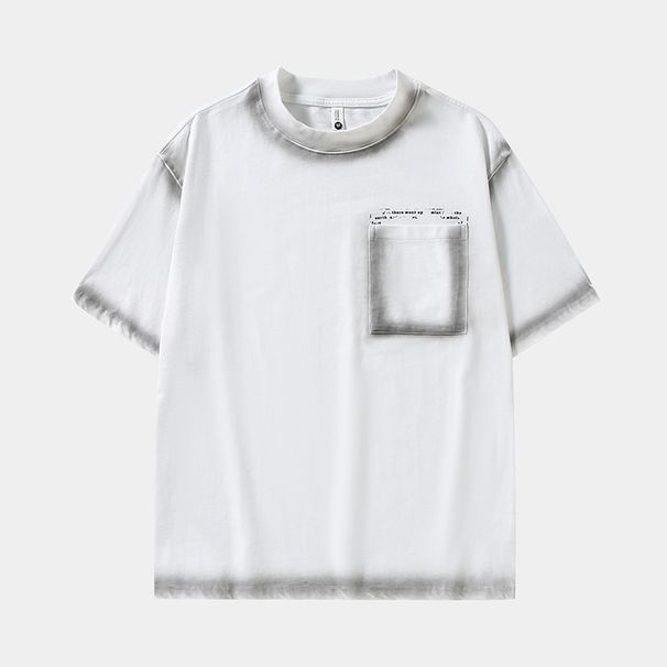 Small Niche Spray Dyed Vintage Design, Loose Fitting T-shirt, Trendy Men's Casual Matching Set, Black Top_voghion.com