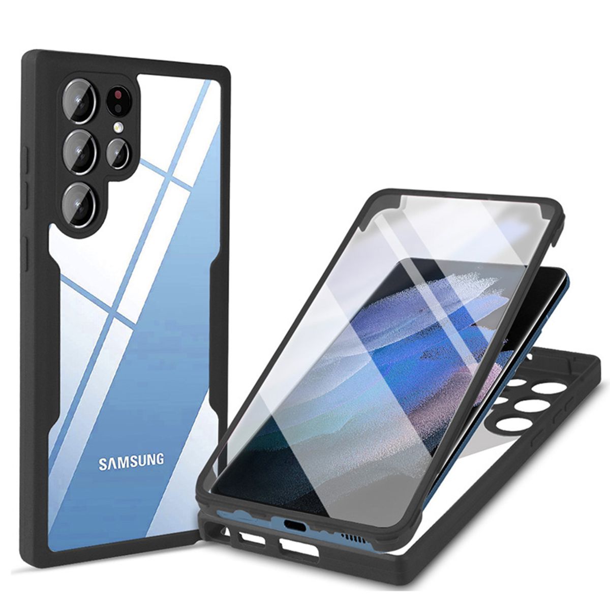 LOVECOM 360 Full Cover Za Samsung Galaxy S22 Ultra S21 FE A72 A52 A32 A22 A12 A21S A71 A51 Prozoren telefon, odporen proti udarcem_voghion.com