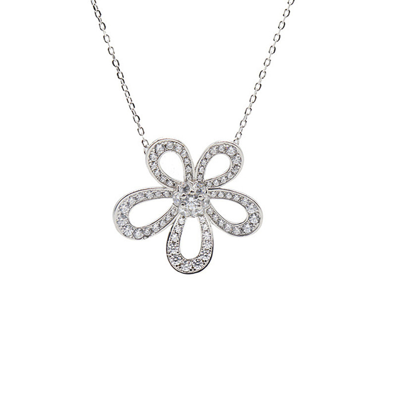 Colar de girassol com diamantes em aço titânio, com flores grandes, leve e luxuoso, com pingente de clavícula de temperamento de nicho_voghion.com
