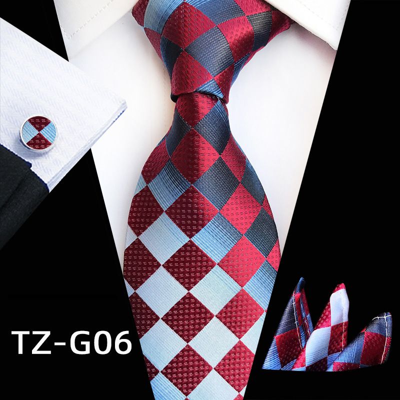 Unisex Herren Krawatte Quadrat Einstecktuch Manschettenknöpfe Dreiteiliges garngefärbtes Jacquard Business Anzug Zubehör_voghion.com