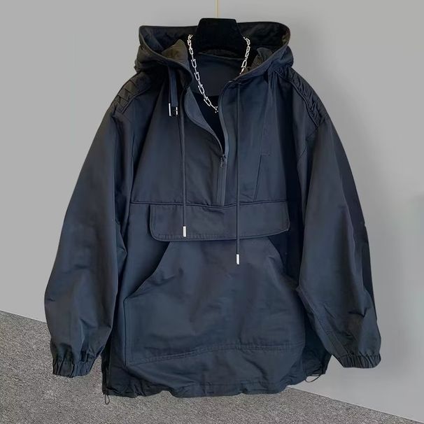 Streetwear-Windjacke mit Kapuze – Leichte Unisex-Arbeitsjacke mit Schnittkanten (M-3XL, Reißverschlusstaschen, verstellbare Bündchen)_voghion.com