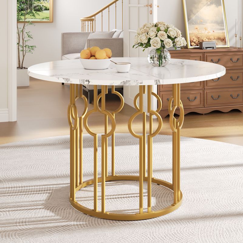 Runder Esstisch 100x76cm Mit Marmorplatte, Goldene Beine_voghion.com