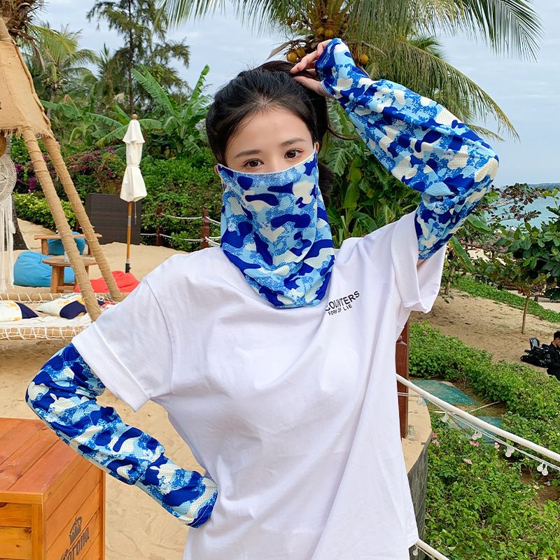 LazyZoom Summer New Face Mask Camouflage Style Sun Ice Silk Sleeves UV Protection Outdoor Sports Cycling Arm Guards_voghion.com