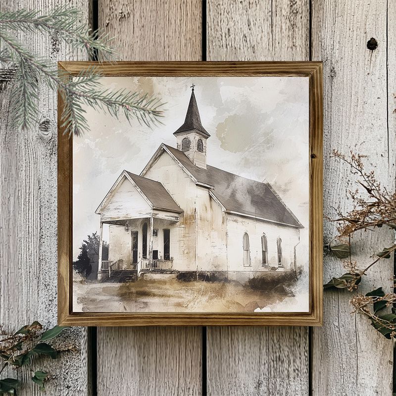 "8x8" Rustic Church Wooden Sign - Farmhouse Wall Art With Polished Finish. Perfect For Home Or Office. No Power Needed. Ideal Holiday Gift._voghion.com