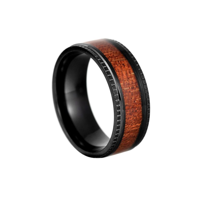 Gioielli in stile naturale da uomo, misura standard americana, in acciaio al titanio placcato nero, anello da uomo in acciaio al titanio e legno di acacia_voghion.com
