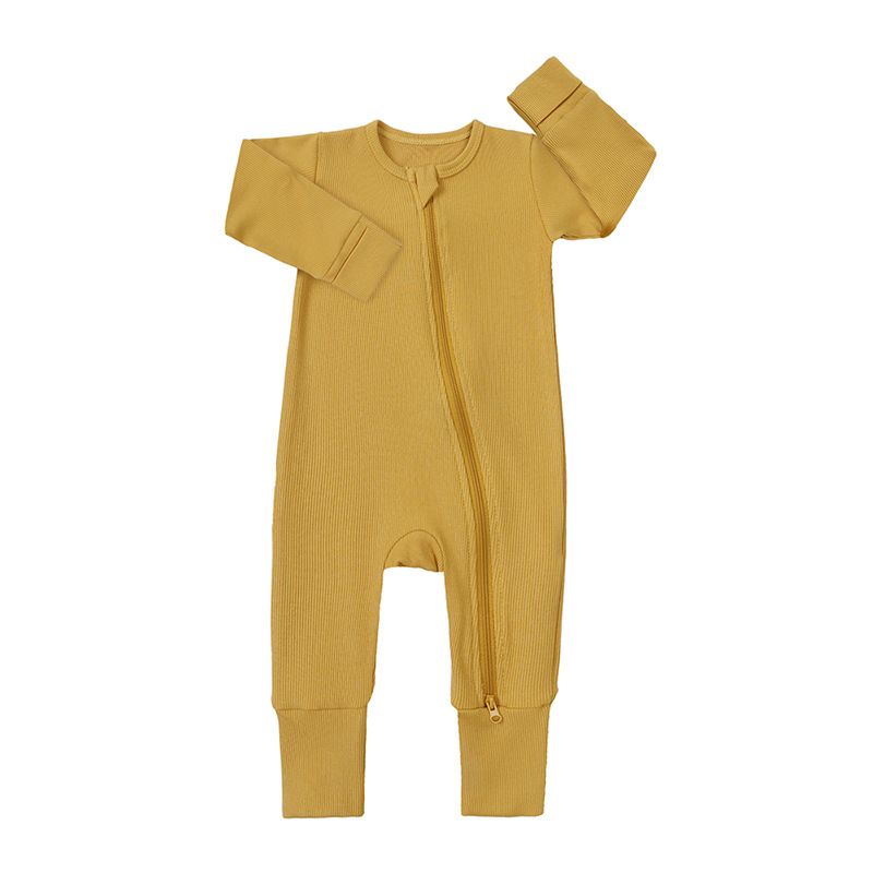 ​​Soft Bamboo Fiber Baby Onesie With Double Zipper & Cuffed Hands/Feet – Long Sleeve Unisex Infant Pajamas For Newborns (0-24M)​​_voghion.com