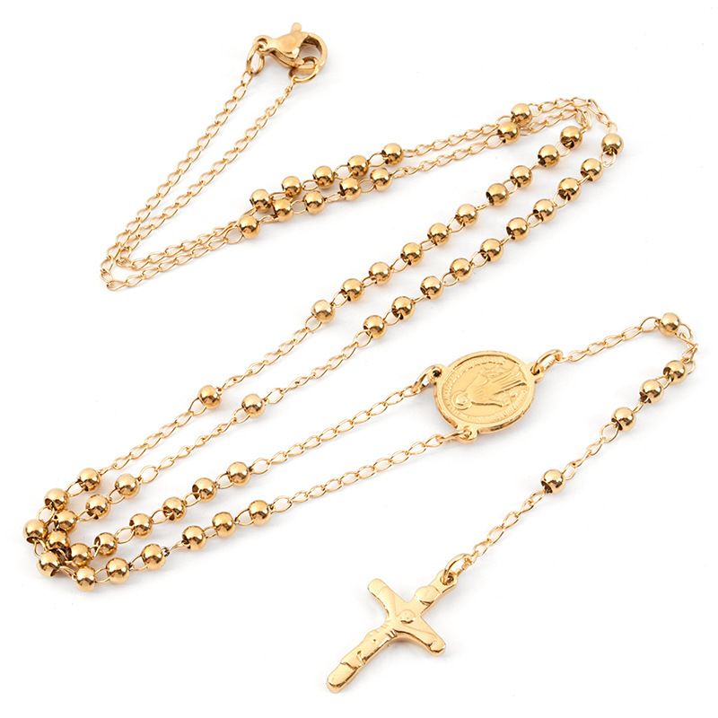 Religieuze vintage mode hiphop punk heren- en damesketting Jezus ketting rozenkrans roestvrijstalen ketting_voghion.com