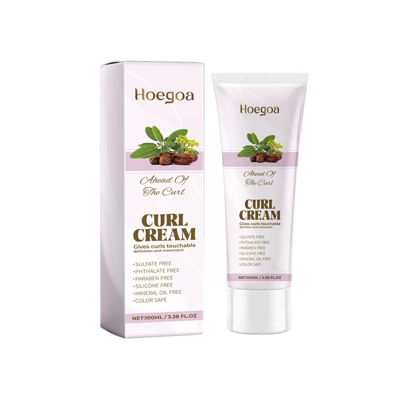 Jojobaöl Lockiges Haar Styling Creme, Dauerwelle Lockiges Haar Pflege Styling Haar Feuchtigkeitsspendende Glanz Elastin_voghion.com