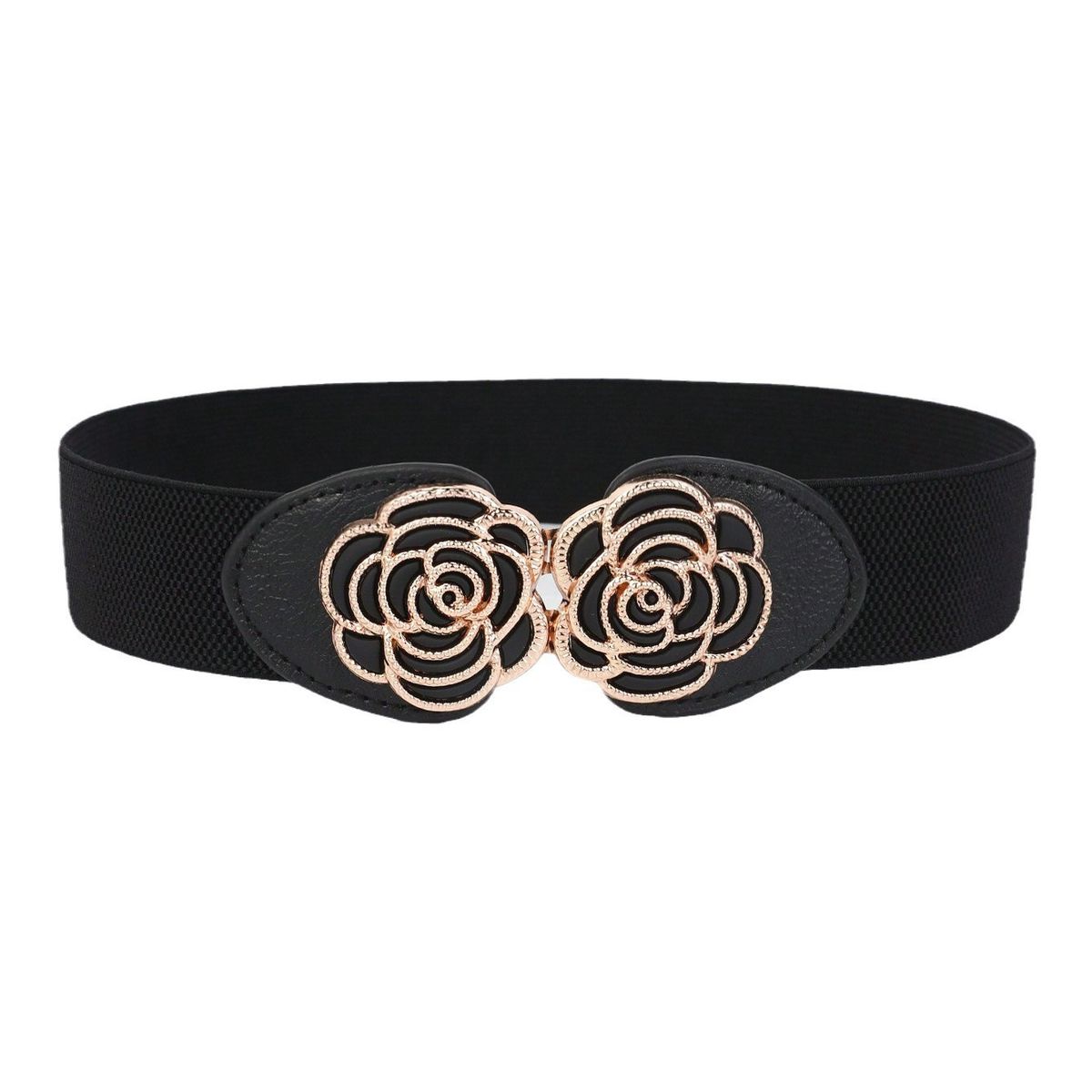 Cintura elastica versatile alla moda con fibbia a forma di fiore di rosa per donna_voghion.com
