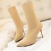 608-5 High Thin Heel Pointed Naked Solid Color Slim Fit Skinny Knitted Short Elastic Socks Boots_voghion.com