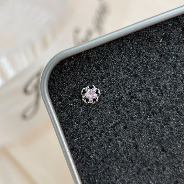 Semplice, versatile, cuore di ragazza carina, temperamento femminile, sensazione di alta qualità, chiodo auricolare a spirale con diamante rosa, titanio_voghion.com