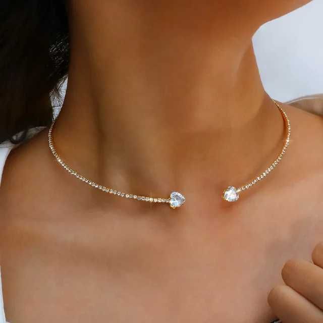 Collane con ciondolo Moda Strass Grandi Perle Cuore Choker per le donne Semplice Collana con colletto aperto Torque Gioielli_voghion.com