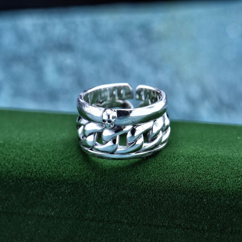 S Cuban Chain Skull Head Herren Stil Thai Silber Hip-Hop High-End Sense Zeigefingerring_voghion.com