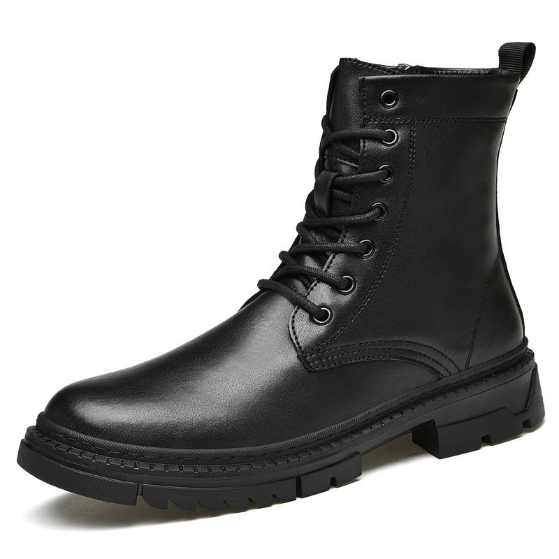 Martin Boots Men's Trendy Velvet Cotton Shoes High-top Wind-top Black Tooling Boots_voghion.com