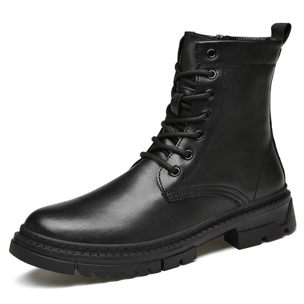 Martin Boots Men's Trendy Velvet Cotton Shoes High-top Wind-top Black Tooling Boots_voghion.com
