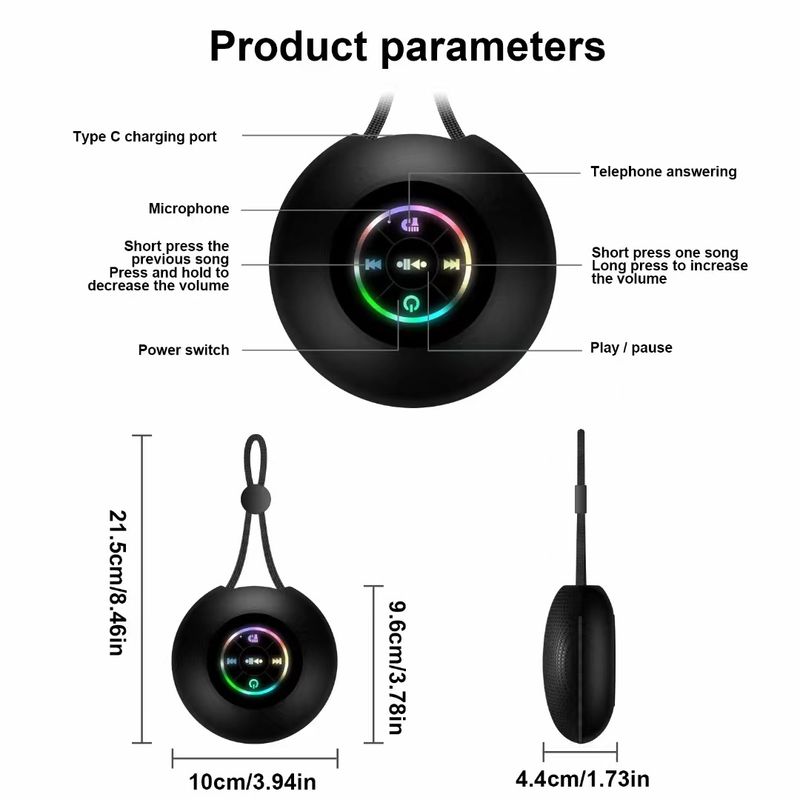 Waterproof Bluetooth Speaker With Colorful LED Lights (Portable, Mini Size, TF Card Playback)_voghion.com